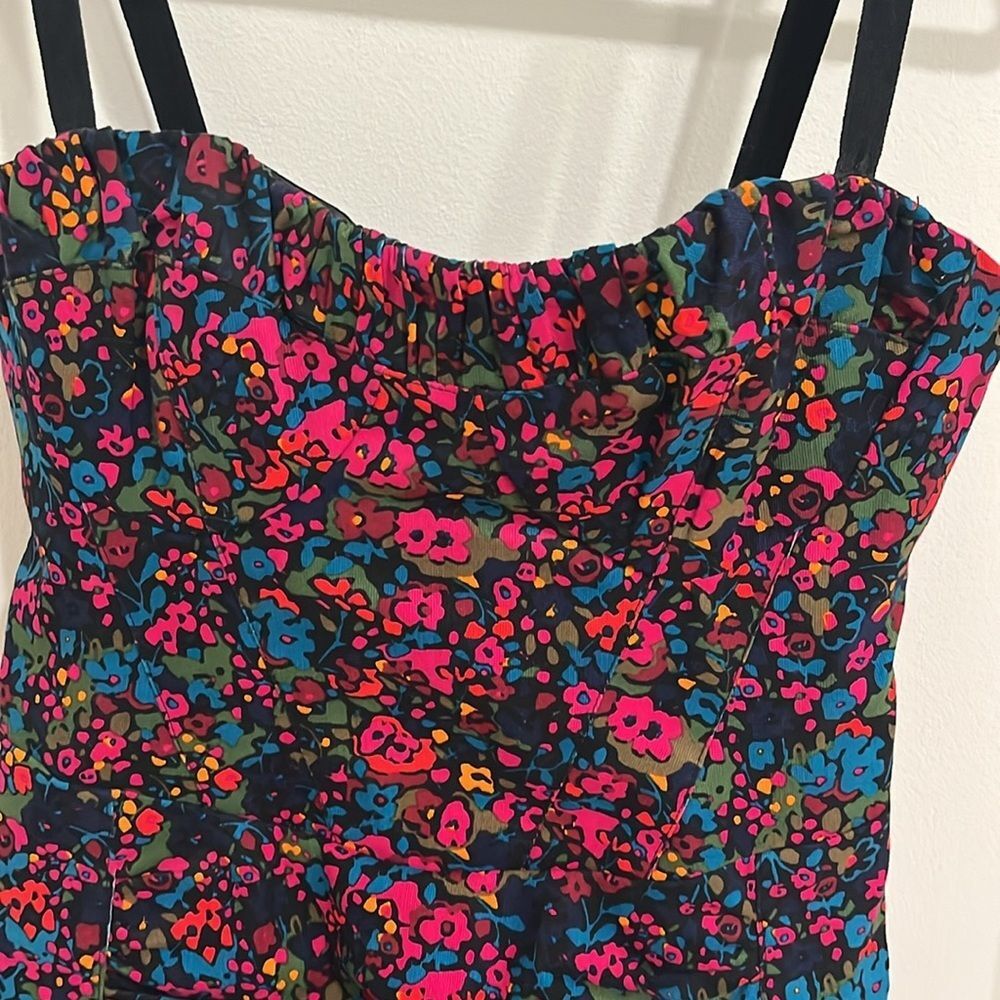 Nanette Lepore Mini Dress Strapless Retro Honeysuckle Floral Denim Size 4 - Picture 4 of 10